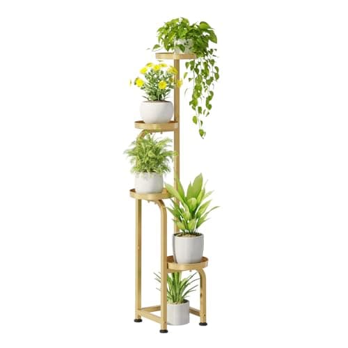 Bamworld Corner Plant Stand Indoor Outdoor, Tall Metal Flower Pot Stands for Multiple Plants, 4 Tier Gold Heavy Duty Plant Shelf for Patio Garden Balcony Living Room Bedroom(Patent Design)