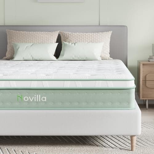 Novilla Queen Mattress, 12 Inch Hybrid Mattress, Gel Memory Foam with Individual Pocket Springs for a Peaceful Sleep, Queen Size Mattresses with Quilted Cover