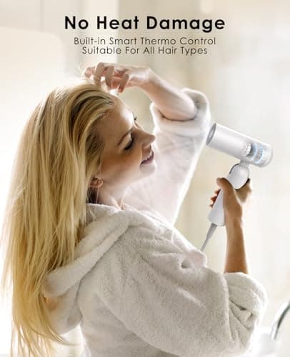 osou Travel Hair Dryer with Foldable Handle, Dual Voltage Compact Blow Dryer for Short to Medium Hair, 200times/s Temp Control, White 6