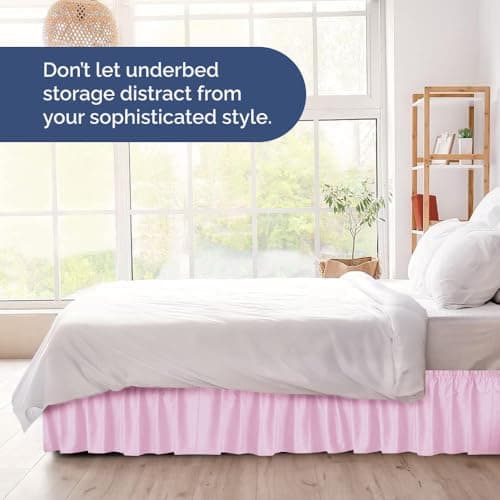 Wrap Around Dust Ruffle Bed Skirt - Light Pink - for Queen Size Beds with 24 Inch Drop - Elastic Strap - Adjustable Pleated Bedskirt with Brushed Fabric and Wrinkle Free - For Women, Men, Kids & Teens 8