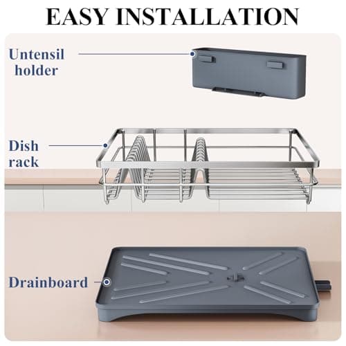 SNTD Dish Drying Rack for Kitchen Counter - Stainless Steel Dish Rack with Drainboard, Large Dish Drainer with Utensil Holder for Sink, Silver 7