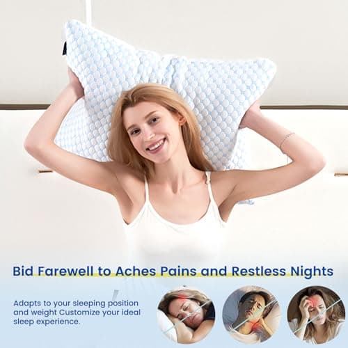 Crossvast Shredded Memory Foam Pillows for Sleeping 2 Pack - Cooling Bed Pillows Standard Size Set of 2 - Adjustable Firm Pillow for Side and Back Sleepers with Removable Cover 5