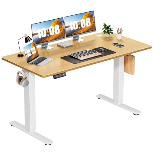 Sweetcrispy Electric Standing Desk Adjustable Height, 55x24 Inch Sit Stand Up Home Office Desks Computer Workstation PC Work Table with 3 Memory Preset Splice Wood Board Metal Frame, Oak