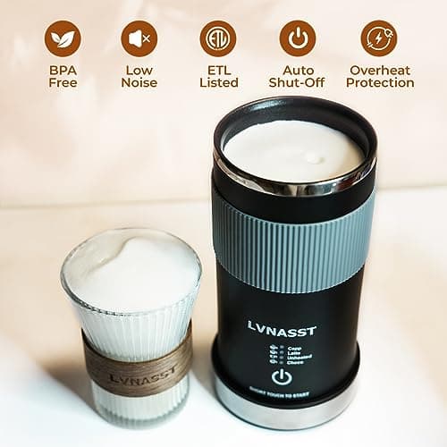 LVNASST Electric Milk Frother 4-IN-1 Hot Cold Foamer for Coffee Auto Shut-Off Milk Warmer, Non-Stick Interior Coating, 2 Whisks Black 7