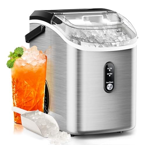 Nugget Ice Maker Countertop, 35.5Lbs/24Hrs Chewable Sonic Ice Machine with Self-Cleaning, Handle, Water Tank, Quiet Operation & Portable Pellet Ice Maker for Home, Office, Kitchen, Bar, Silver