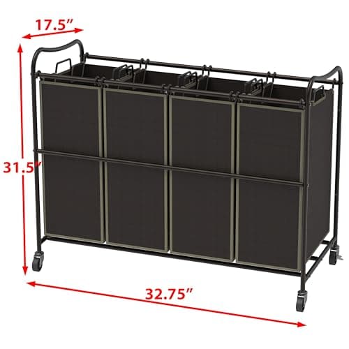 Simple Houseware 4-Bag Heavy Duty Laundry Sorter Rolling Cart, Brown 5