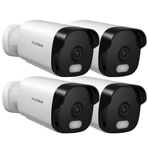 LaView 5MP Security Camera Outdoor with Color Night Vision,3K Wired Cameras for Home Security,IP65 Waterproof Camera, 24/7 Live Video,2 Way Talk,Cloud Storage/SD Slot,Compatible with Alexa(4 Pack)
