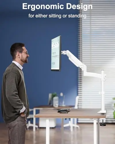 Single Monitor Mount Arm, VESA Desk Mount Stand for 13-32 inch Computer Screen up to 22 lbs, Adjustable Height Tall Monitor Arm with Tilt Swivel Rotation, VESA 75 100mm, White, Freelift 8