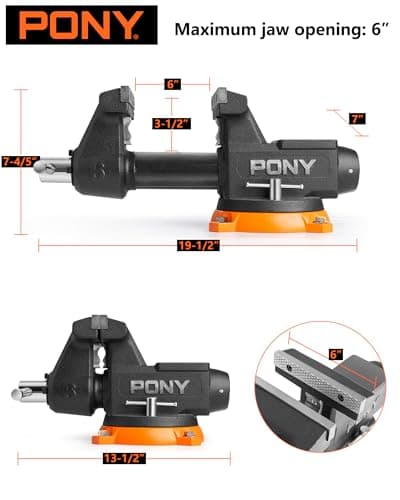 PONY 6 Inch Heavy Duty Bench Vise 8800LBS Clamping Force, Pro Workshop Workbench Vise with 360-Degree Rotatable Base and Anvil, 6-inch Jaw Opening and Width for Woodworking, Drilling, Pipe Cutting 6