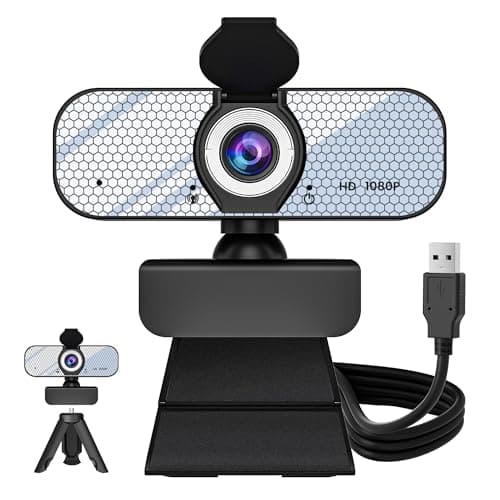 GOZVRPU 1080P HD Webcam with Built-in Microphone, Rotatable Tripod, Wide-Angle Lens,Privacy Cover, Auto Light Correction, Plug & Play USB-A Webcam for Laptop, Desktop, PC, Streaming-White