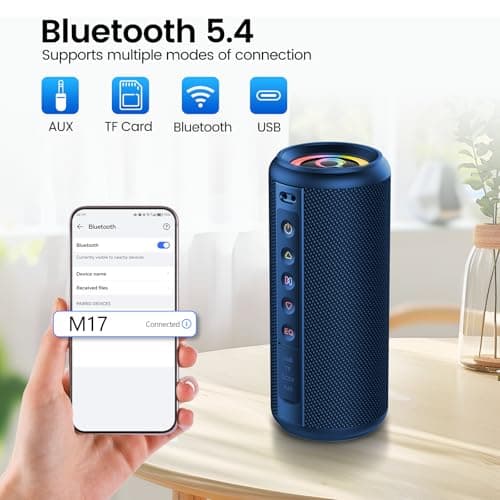 Portable Bluetooth Speaker, 2026 Bluetooth 5.4 Wireless Speaker with 20W HD Loud Stereo Sound, 20H Playtime, LED Lights, IP7, TWS Pairing, Built-in Mic, for Outdoor, Home, Beach, Party, Gift, Blue 6