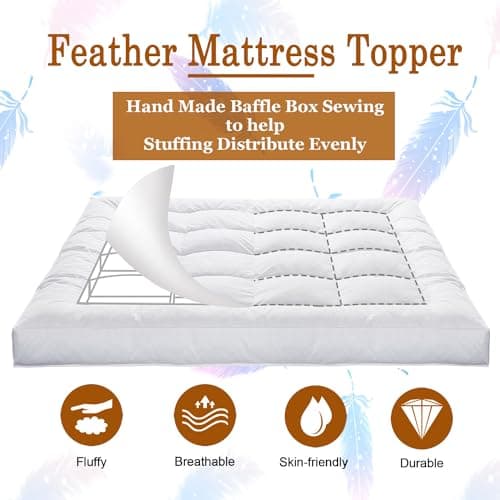 WhatsBedding 5 Inch Duck Feather Bed, 100% Cotton Mattress Topper, Extra Thick 2500gsm Overfilled Pillow Top, Hotel Collection 5