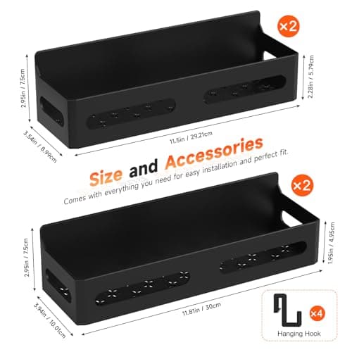 Sevenblue 4 Pack Strong Magnetic Spice Rack for Refrigerator, Multipurpose Magnetic Shelf for Fridge with 4 Hooks for kitchen and Bathroom Organization, Black 7