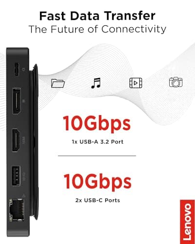 Lenovo USB-C Dual Display Travel Dock - 7 Ports, Integrated USB-C Cable, Universal Compatibility, Dual Displays at 4K - Black 6