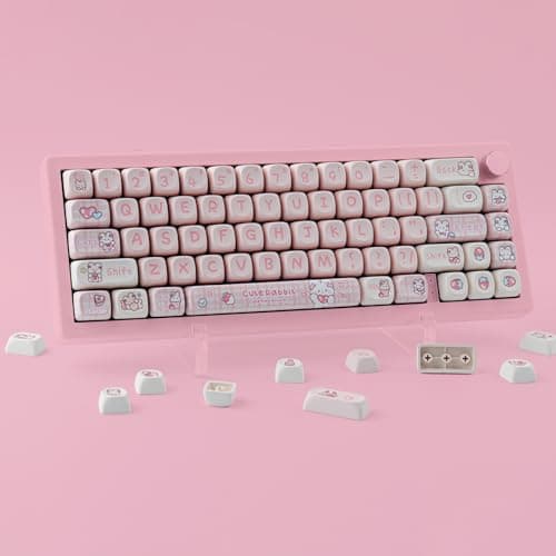 TYRIXKI PBT 148 Keys Cute Keycaps Dye-Sublimation Bunny Keycaps Set MOA Profile for Cherry Gateron MX Keys Mechanical Keyboards 6