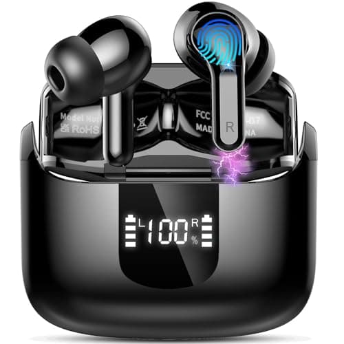 Wireless Earbuds, 2025 Bluetooth 5.4 Headphones NEW Ear Buds 40H Bass Stereo in-Ear Earphones ENC Noise Cancelling Earbuds with 4 HD Mic, USB-C LED Display IP7 Waterproof Sport Headset for Android iOS