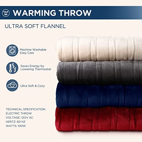 Westinghouse Electric Blanket Heated Throw, Super Cozy Soft Flannel 50"" x 60"" Heated Throw with 6 Fast Heating Levels & 2-10 Auto-Off, Machine Washable, ETL&FCC Certification, Home Office Use, Grey 8