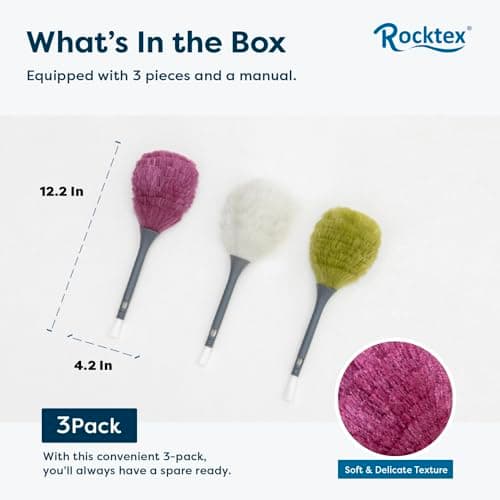 Rocktex 3 Pack Microfiber Delicate Duster & Detail Brush - Dual Ended Duster with Microfiber, Electrostatic and Washable Screen Static Cleaning Tool for Office, Car, Laptop, Screen, Keyboard, TV 5