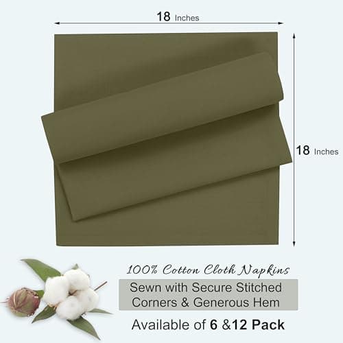 Ruvanti Cloth Napkins Set of 12, 18x18 Inches, 100% Cotton, Washable, Soft & Absorbent, Perfect for Wedding, Christmas, ‎Thanksgiving Dinners - Capulet Olive 8