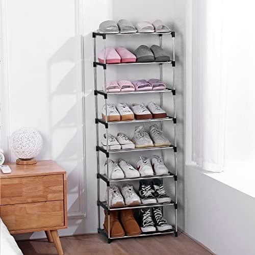 Jucaifu Stackable Small Shoe Rack, Entryway, Hallway and Closet Space Saving Storage and Organization (3-Tier, Black) 7