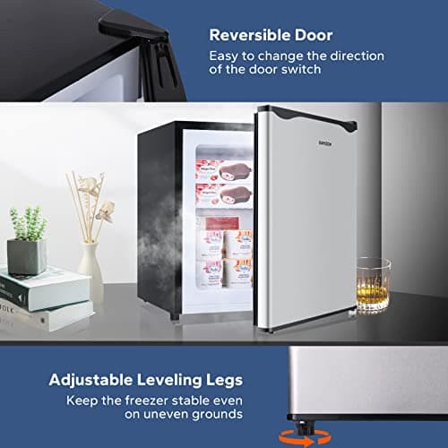 BANGSON Upright Freezer,1.1Cu.ft Energy-Saving Mini Freezer with Removable Shelf with Ultra Low Power 40W, Single Door Small Freezer for Home/Dorms/Apartment/Office(Silver) 6