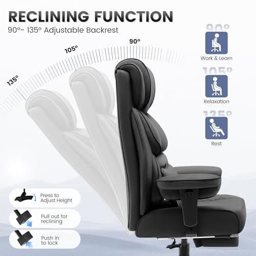 BestGlory Office Desk Chair, Big and Tall Leather Gaming Chair with Footrest, Wide Ergonomic Comfy Executive High-Back Reclining Computer Chairs, Swivel Rolling Wheels and Padded Lumbar Support, Black 6