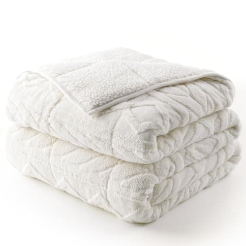 Cottonblue Jacquard Weighted Blanket 15lbs for Adults Queen Size, Ultra Soft Cozy Comfort Sherpa Blanket for Relax and Sleep, Heavy Bed Blankets with Cemaric Beads, 60x80 Inches, Cream White 9