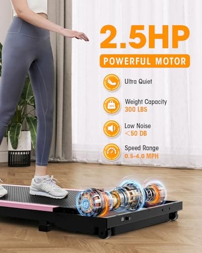 THAILE Pink Walking Pad, Under Desk Treadmill 300 lbs Capacity, 3 in 1 Portable Walking Pad for Home, Office with LED Display, 2.5 HP Mini Treadmill for Small Spaces 6