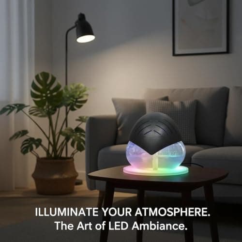 Water-Based Purifier, Water Filter Air Washer For Home and Office - Essential Oil Aroma Diffuser With 7 LED Color Night light - Small Air Cleaner For Smoke and Pets (Black) 6