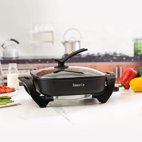 Samoris Non-stick Electric Skillet with Glass Vented Lid, 17inch x 12inch(5 Quart) Frying Pan,Adjustable Temperature, Cool Touch Handles, Quick Even Heating,Scratch Resistant,1500W, Black 5