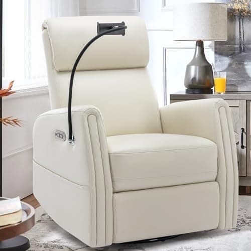 COLAMY Power Recliner Chair Swivel Glider Rocker for Nursery, Upholstered Faux Leather Living Room Rocking Reclining Single Sofa Chair with 2 Device Holders, Beige