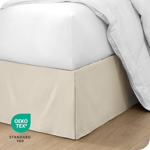 Bare Home Queen Bed Skirt - 15-Inch Tailored Drop Easy Fit - Bed Skirt for Beds - Center & Corner Pleats (Queen, Sand) 5