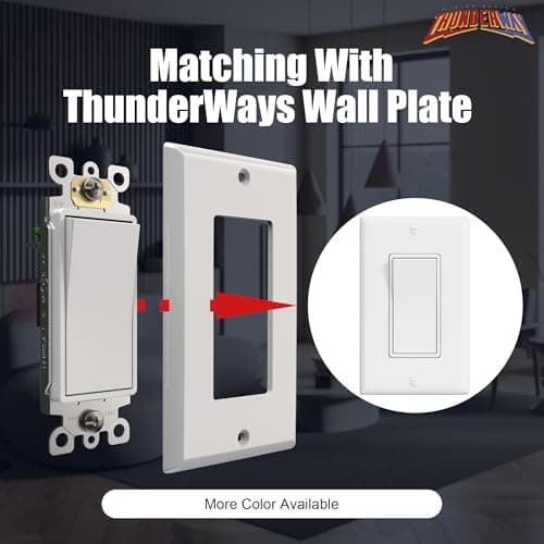 ThunderWay Single Pole Decorator Wall Light Switch with Wall Plate, 15A 120V/277V, On/Off Paddle Switch, Residential Grade - UL Listed, White (10) 5