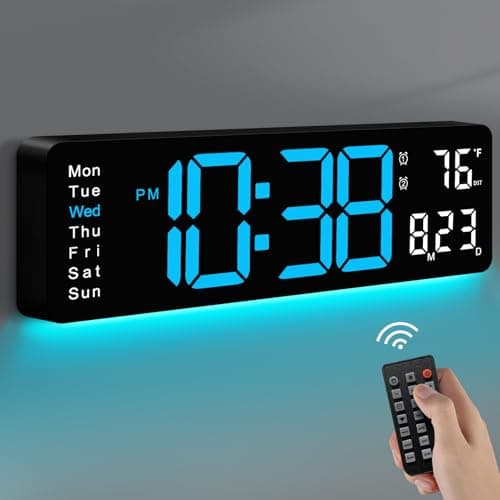 MASHI Digital Wall Clock, 16" Large Display Digital Clock with Remote Control, Auto-Dimming Wall Clock with Night Light, DST, Date Week,Temp for Living Room, Bedroom, Decor, for Elderly