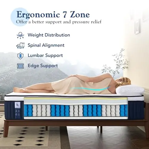 DIGLANT 14Inch Hybrid Soft Medium Plush Memory Foam Mattress, Queen Size with 7-Zone Pocket Springs, CertiPUR-US Certified 5