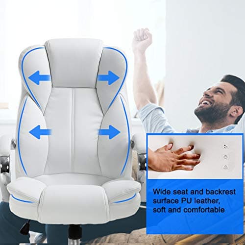 BestOffice Ergonomic Office Chair Desk Chair PU Leather Computer Chair Executive Adjustable High Back PU Leather Task Rolling Swivel Chair with Lumbar Support (White) 5