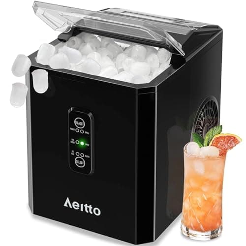 Aeitto Ice Makers Countertop, 9 Ice Cubes Release in 6 Mins, 26Lbs/24H, 2 Sizes of Bullet Ice Machine,Self-Cleaning Portable Ice Maker with Ice Scoop and Basket for Home Kitchen Office Bar RV, Black