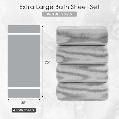 4 Piece Bath Towel Set 35"x70"Oversized Bath Towel for Bathroom Ultra Soft Fluffy Extra Large Bath Sheet Luxury Premium Bathroom Towel Highly Absorbent Quick Dry Shower Towel for Hotel Spa,Grey 7