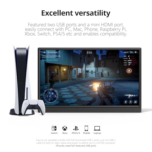 Anyuse Portable Monitor 15.6 Inch 1080P USB-C HDMI Ultra-Slim Travel Monitor with Kickstand, for Laptop, PC, Mac Phone, PS, Xbox, Swich IPS Ultra-Thin Zero Frame Gaming 5
