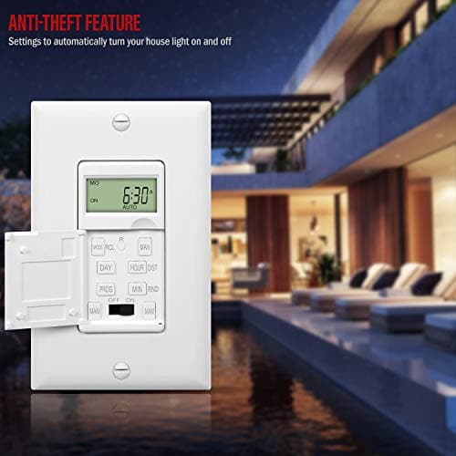 ENERLITES - HET01-C-W Programmable Digital Timer Switch for Lights, Fans, Motors, 7-Day18 ON/OFF Timer Settings, Single Pole, Neutral Wire Required, UL Listed, HET01-C, White 6