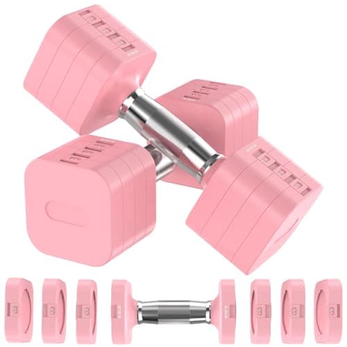 Hezeyferg 22LBS Adjustable Dumbbells Set, Adjustable Weight Dumbbells with 4 Levels 4.4lb, 6.6lb, 8.8lb, 11lb, Hand Weights Sets for Women/Men Home Gym Full Body Workout (11LB Each (22LB Pair), Pink)