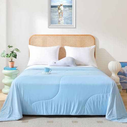 YIKUSH Cooling Blankets for Hot Sleepers and Night Sweats Cooling Comforter Cozy Blanket Blue Summer Comforter Bed Breathable Soft Lightweight Silk Smooth Twin Size 66in.x 90in