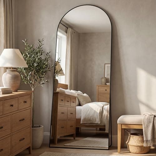 Antok 71" x28” Arched Full Length Floor Mirror, Black Aluminum Frame, Free Standing/Wall Mount/Leaning for Bedroom, Living Room, Dressing Room 2