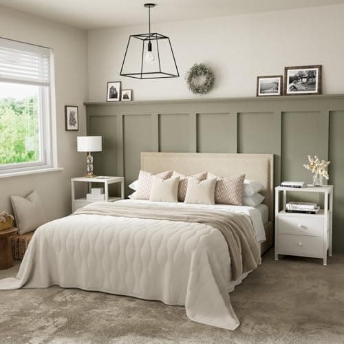 BOLUO White Nightstand with Charging Station, LED Night Stand with 2 Fabric Drawers, Bedside Table with USB Ports and Outlets, Nightstand for Bedroom Modern 7