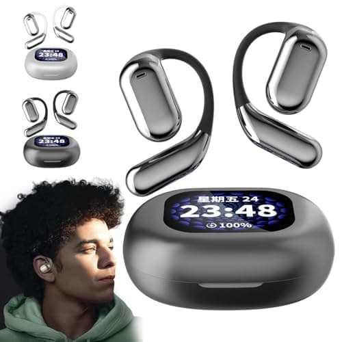 Intelligent Touch Screen Open Bluetooth Earphones, Erazers True Wireless Open Ear Earbuds Bluetooth 5.4, IPX5 Waterproof, with LED Display, Wireless Open Ear Bluetooth Earbuds (Black)