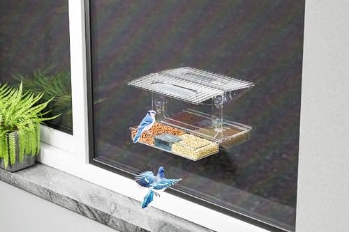 Acrylcc Window Bird Feeders with Strong Suction Cups for Window Viewing and Balcony,See Through Wild Birdfeeder with Bath and Water Combo,Clear Windows Bird Feeder for Cats,Kids,Birds Lover Gifts 6
