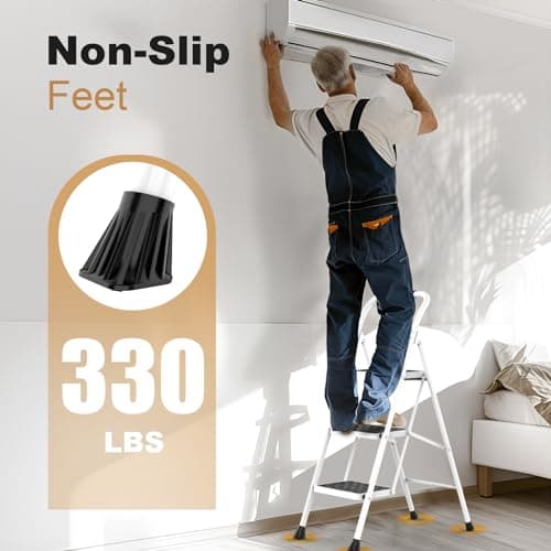 HBTower 3 Step Ladder,3 Step Stool for Adults Folding Step Stool with Cushioned Handle with Wide Anti-Slip Pedal Ergonomic Design 4