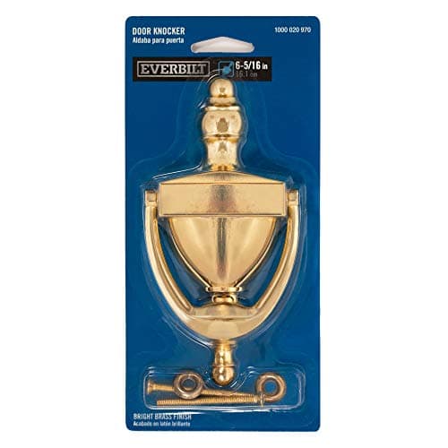 Everbilt 6-5/16 Inches Bright Brass Door Knocker - Steel Construction with a Decorative Finish - Heavy Duty Front Door Hardware with Screws 6