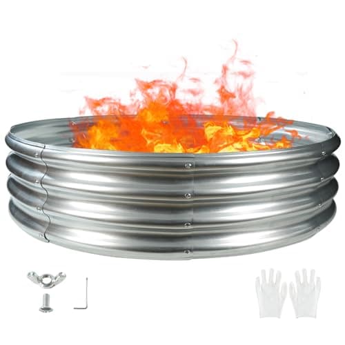 5FT Diameter Camp Fire Ring Pit, Large Round Galvanized Steel Fire Pit, Heavy Duty Steel Fire Pit Silver for Backyard, Camping, Bonfire (5x5x1FT)