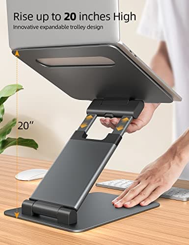 Nulaxy Height Adjustable Laptop Stand for Desk, Dual Foldable Aluminum Computer Riser, Pull Out Design Ergonomic Sit to Notebook Holder Convertor, Compatible with All 10-17" Laptops, Tablets, Gray 5